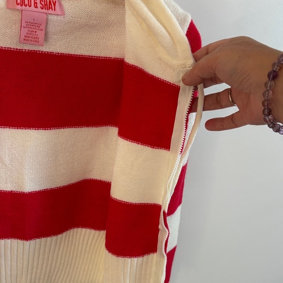 Coco & Shay Red and White Striped Women's Cropped Hoodie Cardigan - Picture 6 of 7